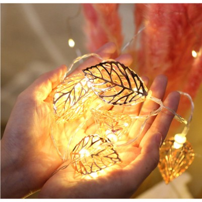 Metal Fairy light 3d leaf shape golden color current driven pieces set