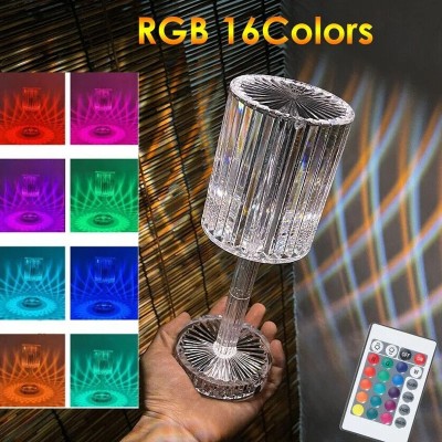 Crystal Table Lamp Gatsby Crystal Lamp 16 Color Changing Rechargeable Night Light For Bar Dinner Bedroom Room Decor