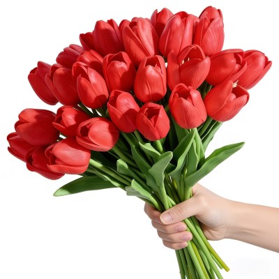 5 Pc High-Quality Red Artificial Tulips, Plastic Decorative Flowers, Suitable for Home, Office