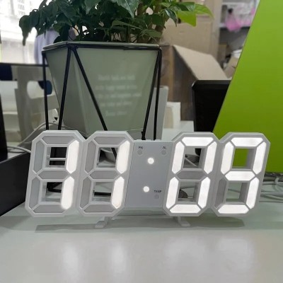Prime Mall_(22.4cm X 8.2cm) Glowing Night Mode Date Temperature Display Precise Digital Clock 3D LED Electronic Table Clock-Multicolor