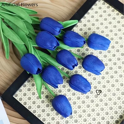 5 Pc High-Quality Blue Artificial Tulips, Plastic Decorative Flowers, Suitable for Home, Office